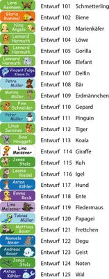 Namensticker: 3 Blatt  = 60 Etiketten