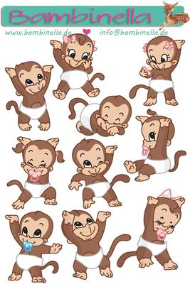 Stickerparade - Affe in Pampers  - 10 Sticker