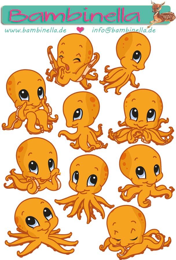 Stickerparade - Tintenfisch - Oktopus  - 10 Sticker