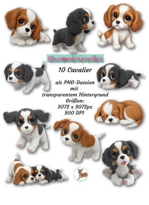 10x Baby Cavalier –  hochwertige PNGs mit transparentem Hintergrund | 300 DPI Clipart für Sublimation, Basteln &amp; Druckprojekte