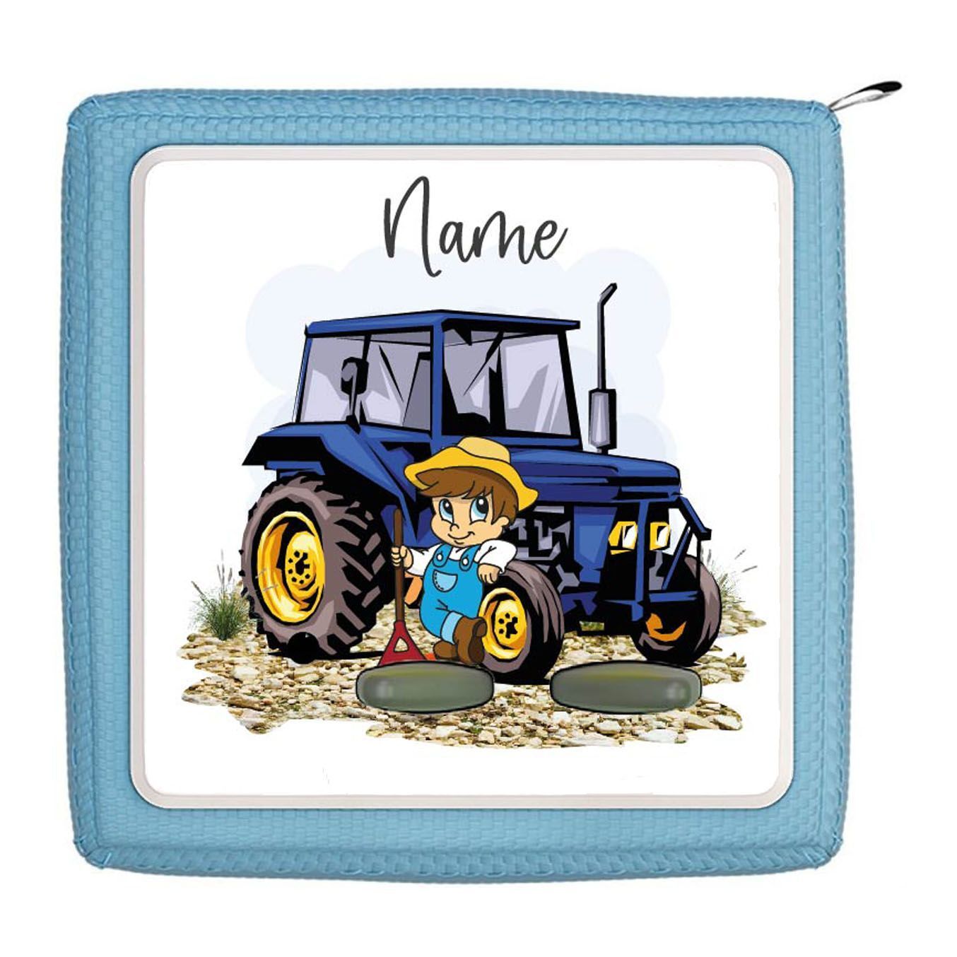Toniebox Schutzfolie  - personalisierbar | Traktor blau mit Bauer