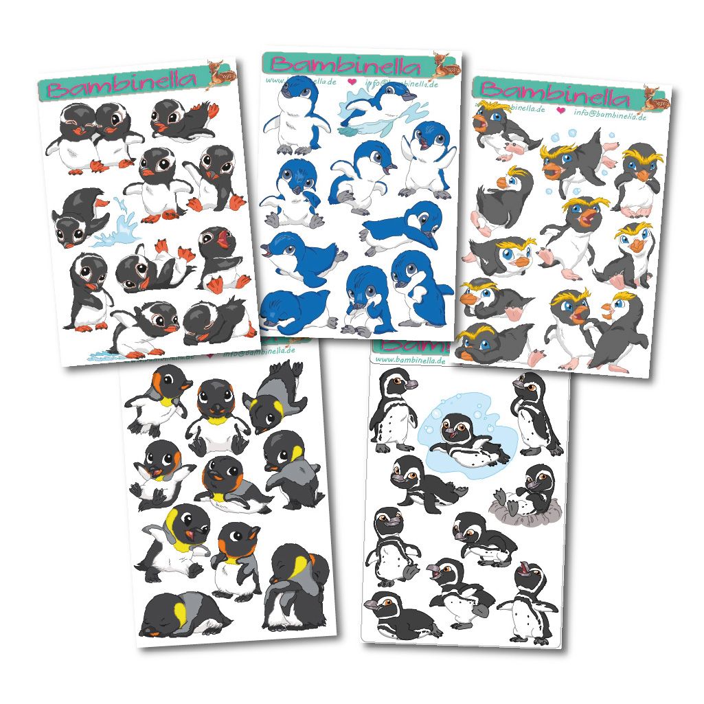 Bundle - 5 Sets: Bambinella® Motiv: Pinguine - Stickerparade - 10 Sticker