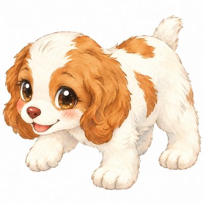 DTF - Cocker Spaniel – neugieriger goldbraun-weißer Welpe