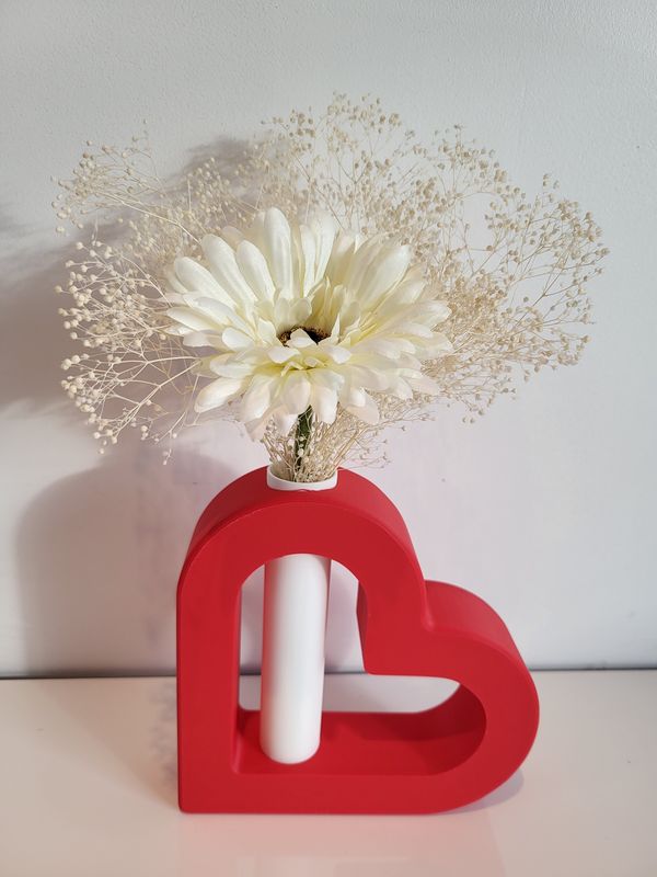 Hartjes gevuld met witte / wit en rode droogbloemen