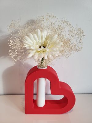 Hartjes gevuld met witte / wit en rode droogbloemen