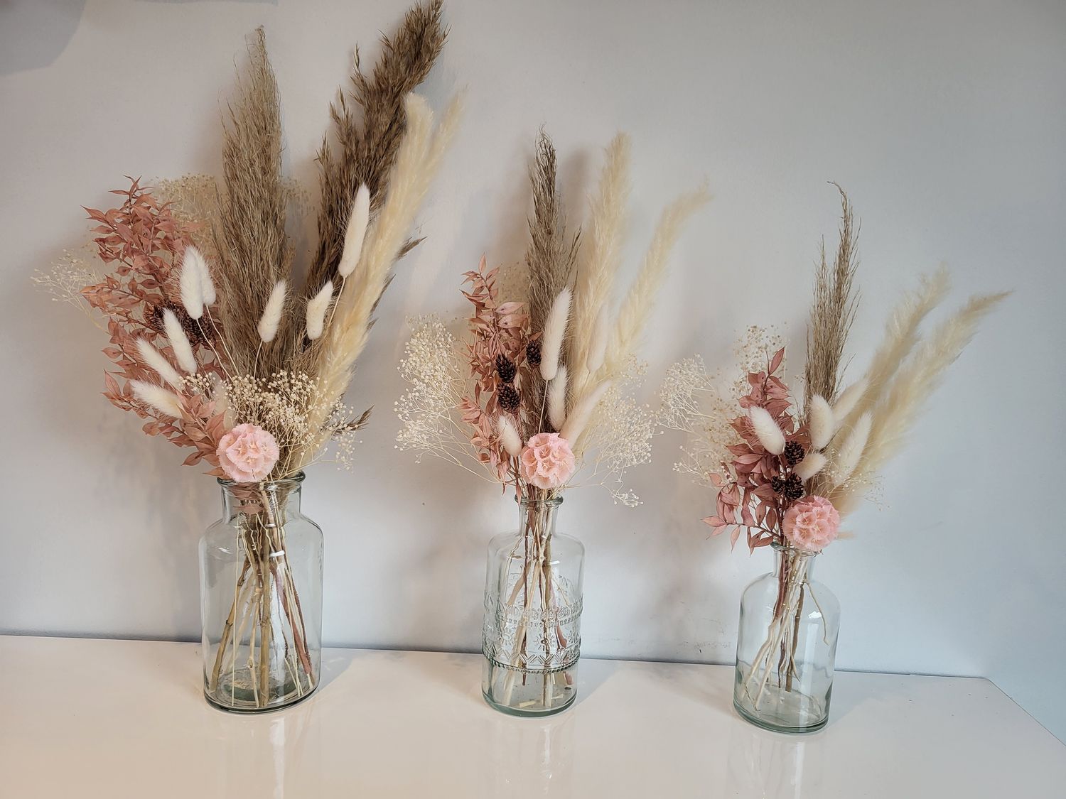 Set van 3 prachtige boeketjes droogbloemen met Soft pink vibes