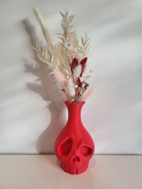 Skull vaasje rood klein - Red and pink droogbloemen