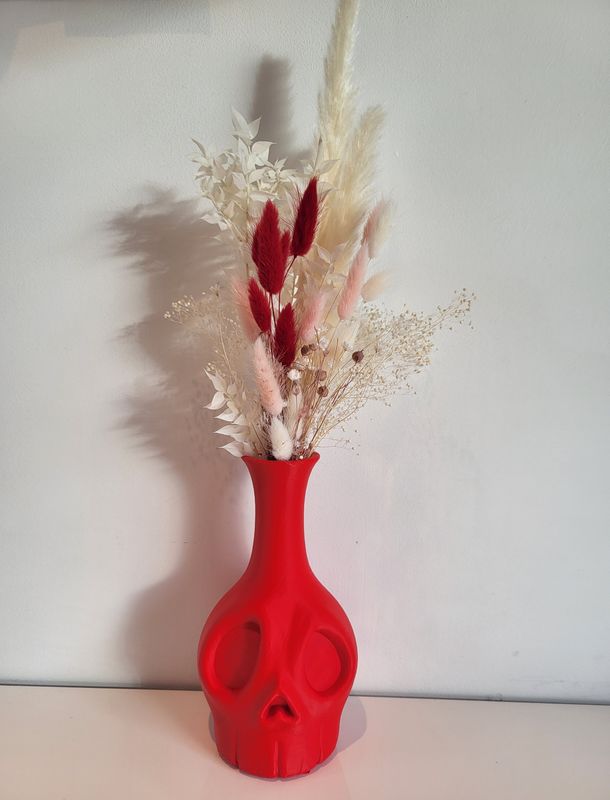 Skull vaas rood L - red and pink droogbloemen