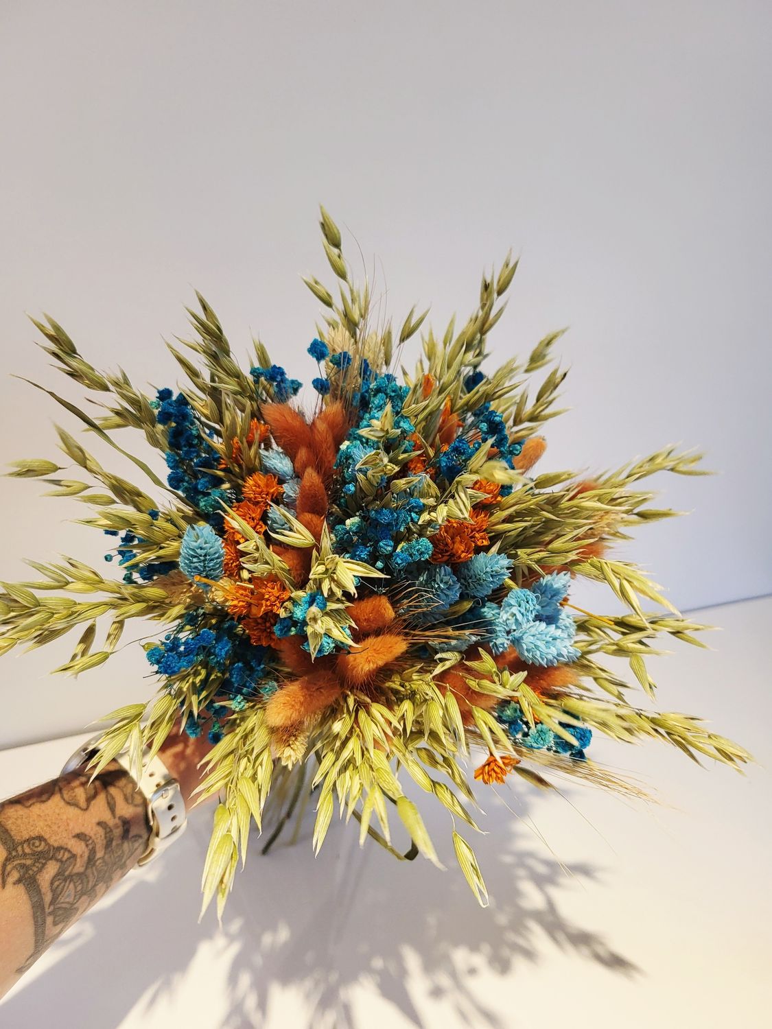 Bruidsboeket droogbloemen - Touch of blue