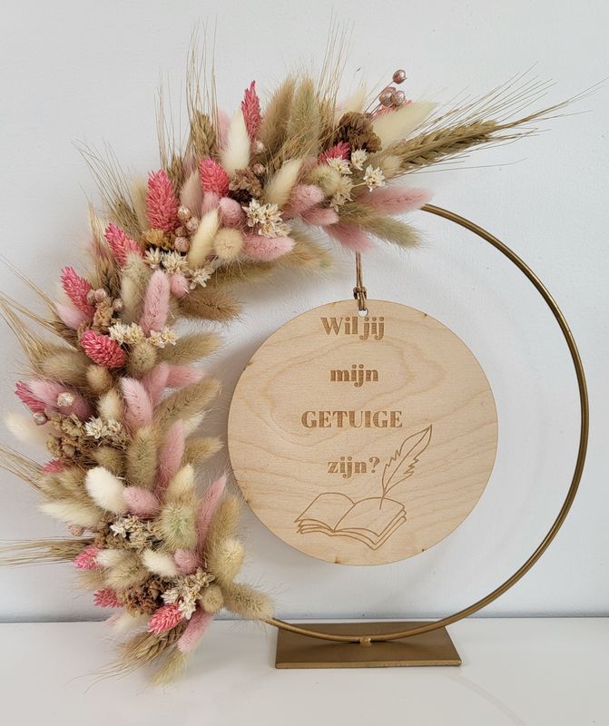 Droogbloemkrans met tekst of foto op hout