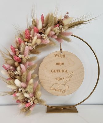 Droogbloemkrans met tekst of foto op hout