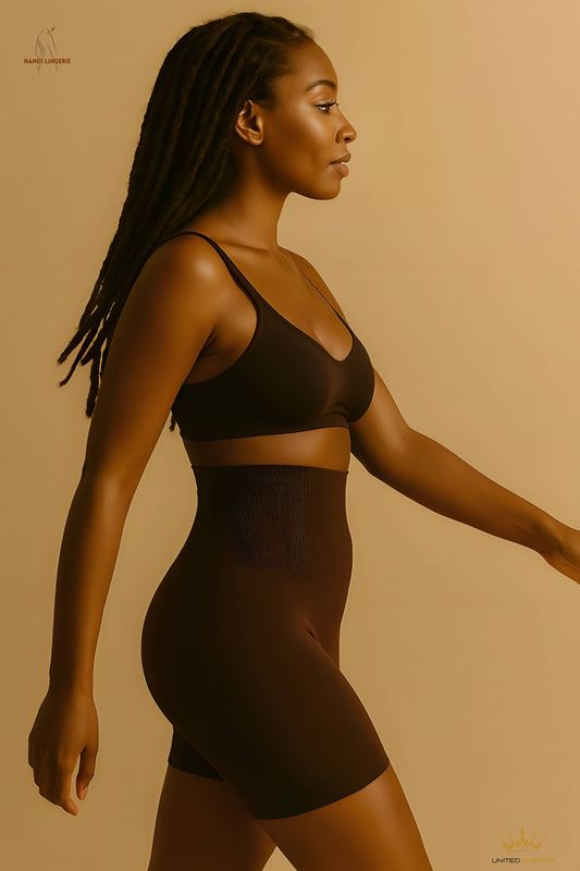 Shorty Gainant Marron Taille Haute – Sculpte la Taille et Lisse les Hanches