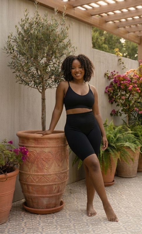 Shorty gainant noir mi‑cuisse – maintien sport, compression & confort invisible