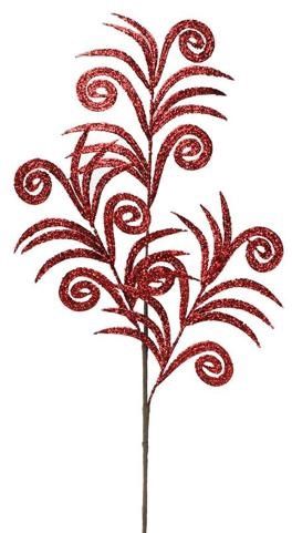 Red Glittered Swirl Palm Spray