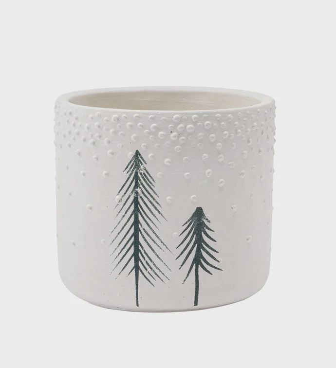 2-Pine Tree Round White Planter