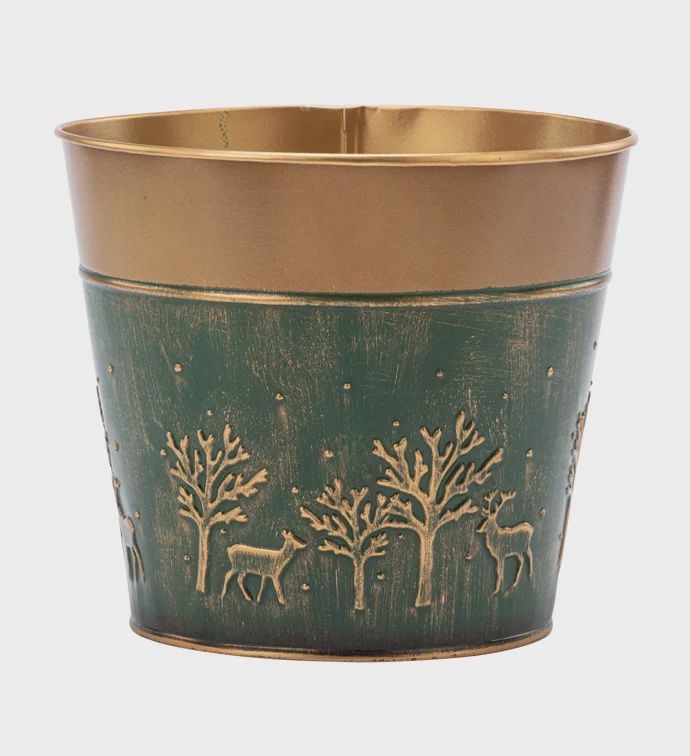 6.5" Green Embossed Forest Potcover