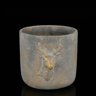 6.75"L x 5.5"H Cement Pot W/Deer