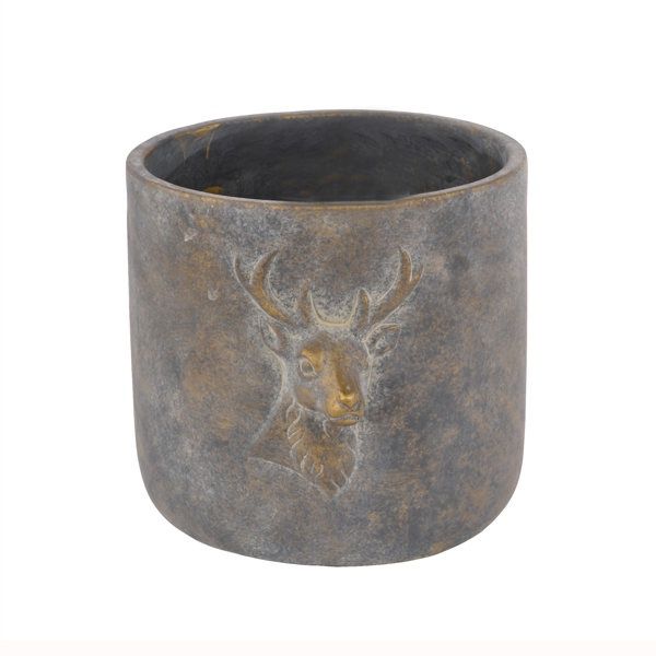 8.25"L x 6.75"H Cement Pot W/Deer