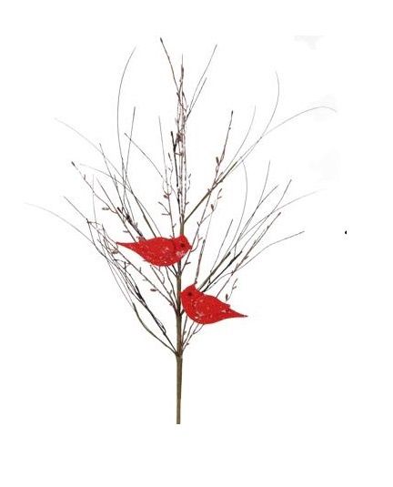30"L Cardinals On Twig Branch Spray