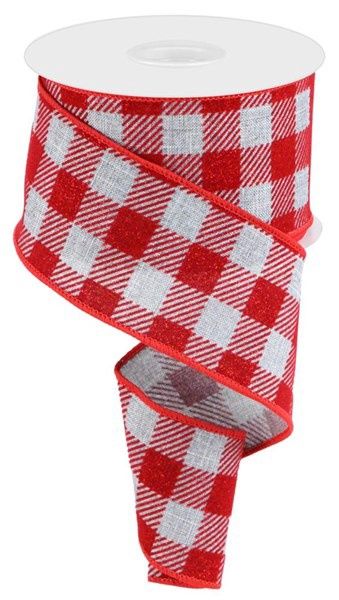 2.5" x 100ft Grey/Red Glitter Velvet Check