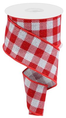 2.5" x 100ft Grey/Red Glitter Velvet Check