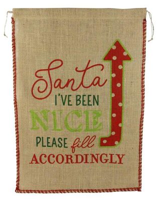 28"Hx19.5"L Burlap Bag - "I've Been Nice"