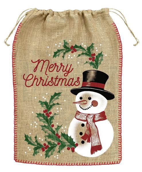 28"Hx19.5"L Burlap Bag - "Snowman"