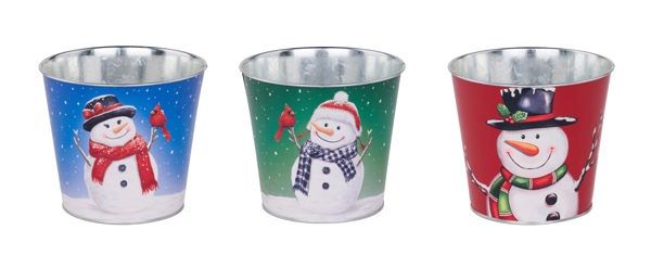 3 Asst. Snowman Tin Pot 5"