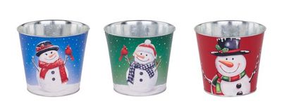 3 Asst. Snowman Tin Pot 5"