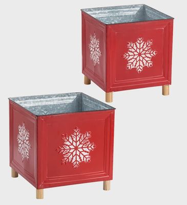 S/2 Sq Red Snowflake Container