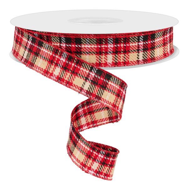 1.5"x50yd Red/Blk/Beige/Wht Woven Plaid