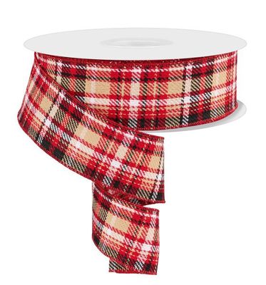 2.5"x50yd Red/Blk/Beige/Wht Woven Plaid