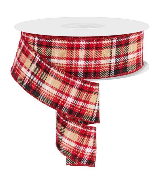2.5"x50yd Red/Blk/Beige/Wht Woven Plaid