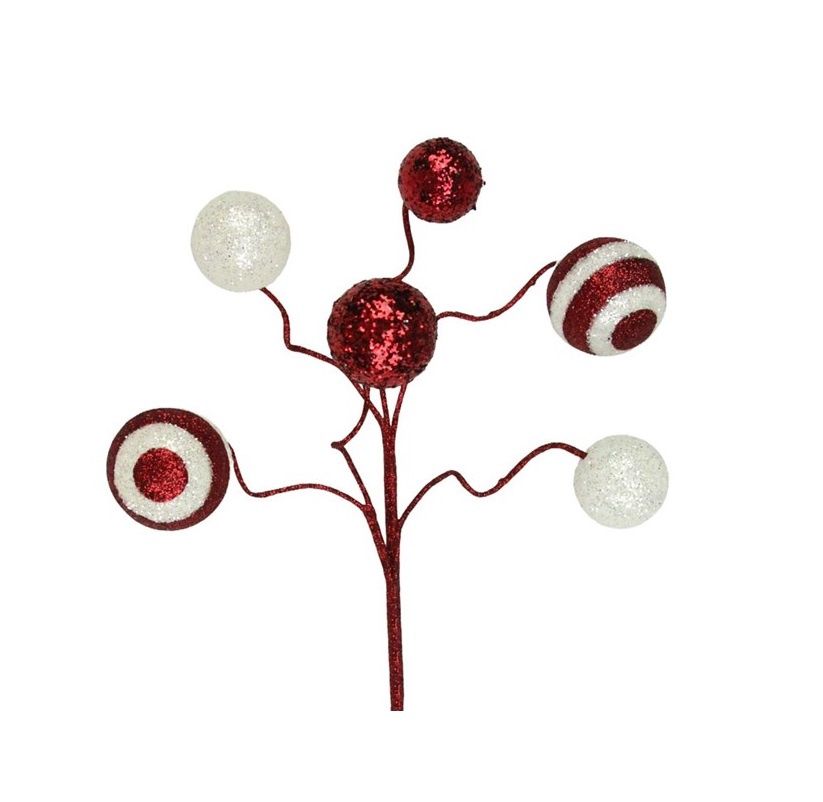 Stripe/Solid Glitter Ball Pick - Red/White
