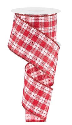 2.5" x 100ft Hex Glitter On Woven Red/White