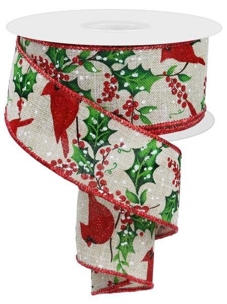 1.5" x 100ft Cardinal/Holly/Berries