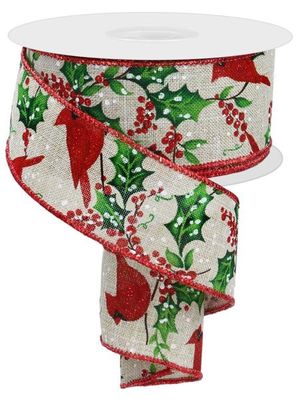 1.5" x 100ft Cardinal/Holly/Berries
