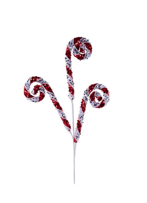 31"L Sequin/Foam Coil Spray - Red/White