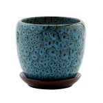 Med. Blue Mottled Pot w/saucer