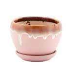 Med. Pink Drip Glaze Planter