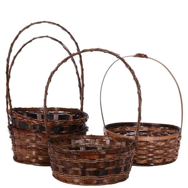 Round Fern Stained Basket w/Handle 12"