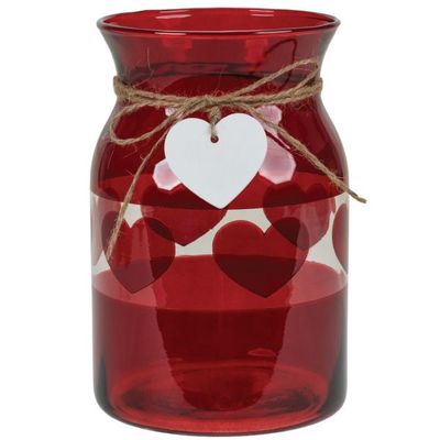 Round Red Glass w/Heart Design