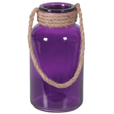 Round Purple Glass Container w/Rope
