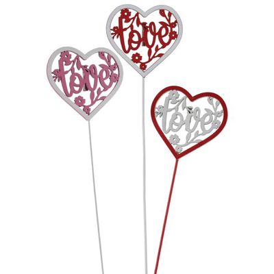 3.75" Love Heart Picks 3/Asst - 12 per Pkg