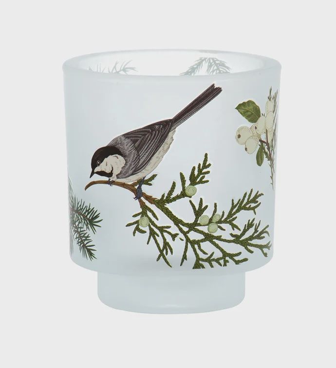 Bird on Branch Glass Candleholder