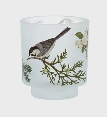 Bird on Branch Glass Candleholder