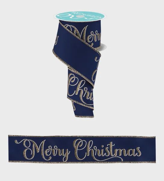 Merry Xmas Script - Navy Blue  2.5"x100ft