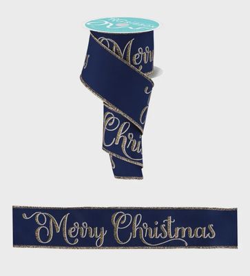 Merry Xmas Script - Navy Blue  2.5"x100ft