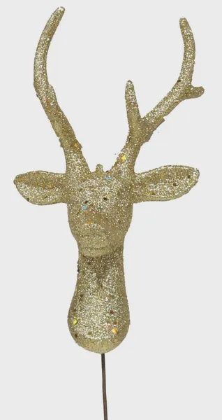 Gold Glitter Deer Head w/ Pick