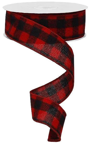 #9 x 100ft Fuzzy Flannel Buffalo Plaid Red Edge